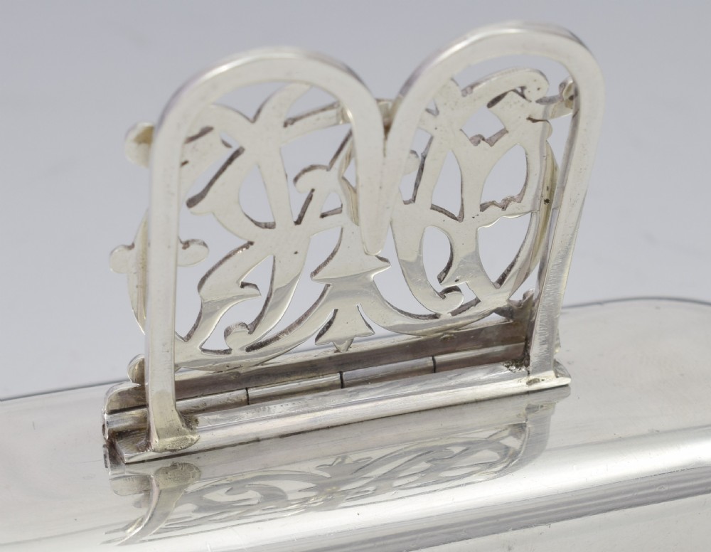 Pair Victorian Silver Custom Monogram Hinged Menu Place Card Holders RW View XIII