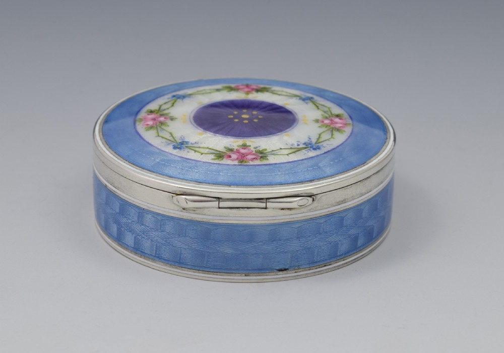 Fine German 935 Silver & Guilloche Enamel Box With Painted Flowers c.1920  View IV