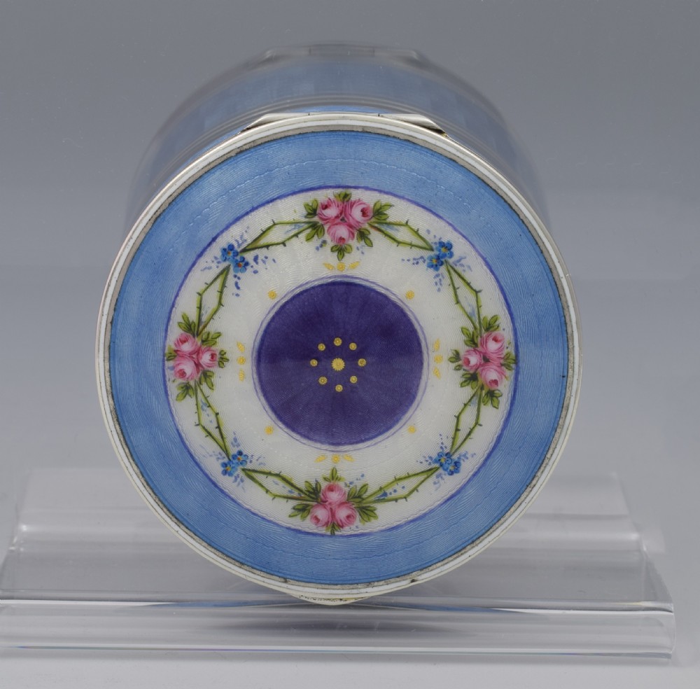 Fine German 935 Silver & Guilloche Enamel Box With Painted Flowers c.1920  View VII