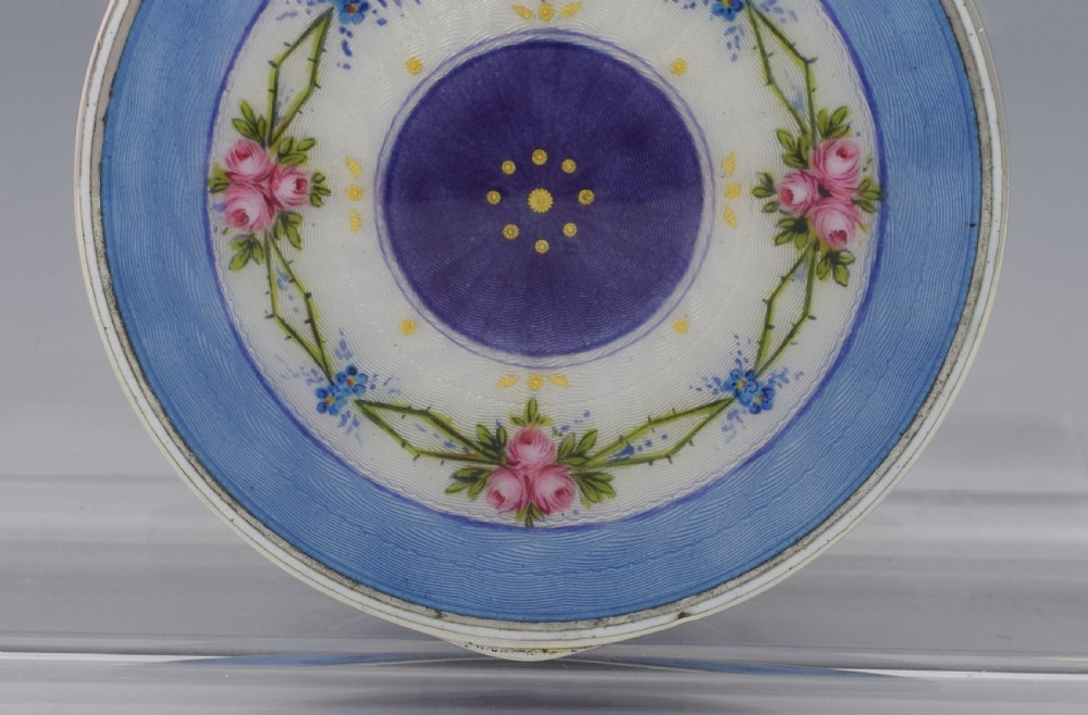 Fine German 935 Silver & Guilloche Enamel Box With Painted Flowers c.1920  View IX