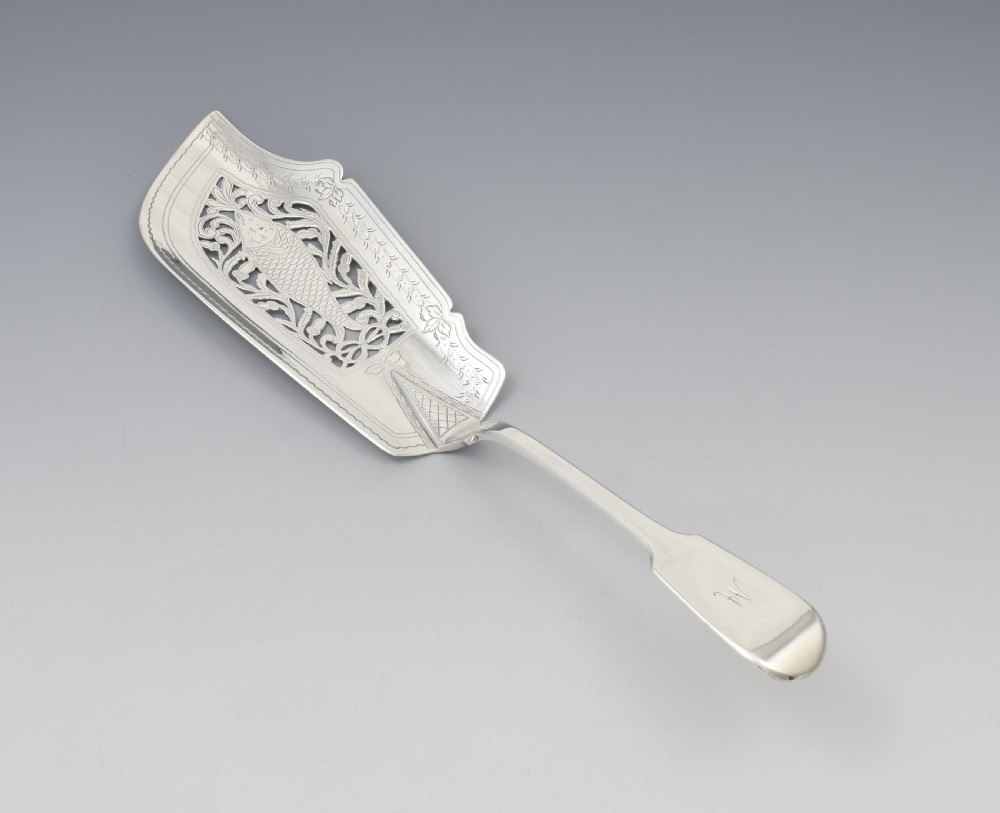 Early Victorian Pierced Silver Fish Server Slice 1840 View V