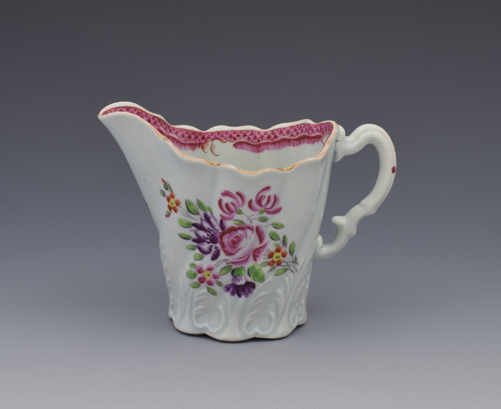 First Period Worcester Porcelain Polychrome High Chelsea Ewer Jug