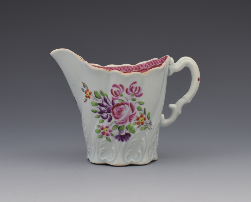 First Period Worcester Porcelain Polychrome High Chelsea Ewer Jug View II