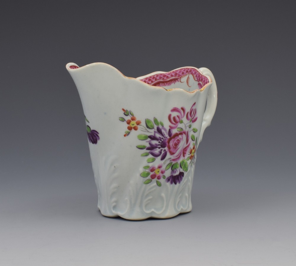 First Period Worcester Porcelain Polychrome High Chelsea Ewer Jug View III