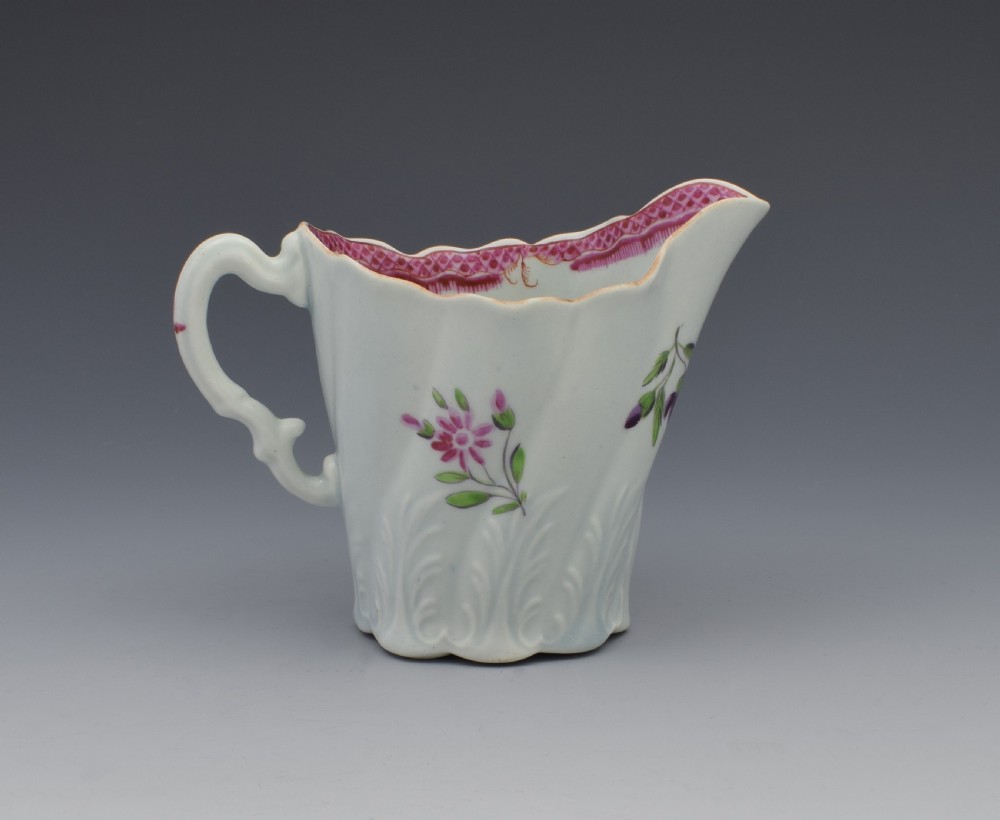 First Period Worcester Porcelain Polychrome High Chelsea Ewer Jug View VII