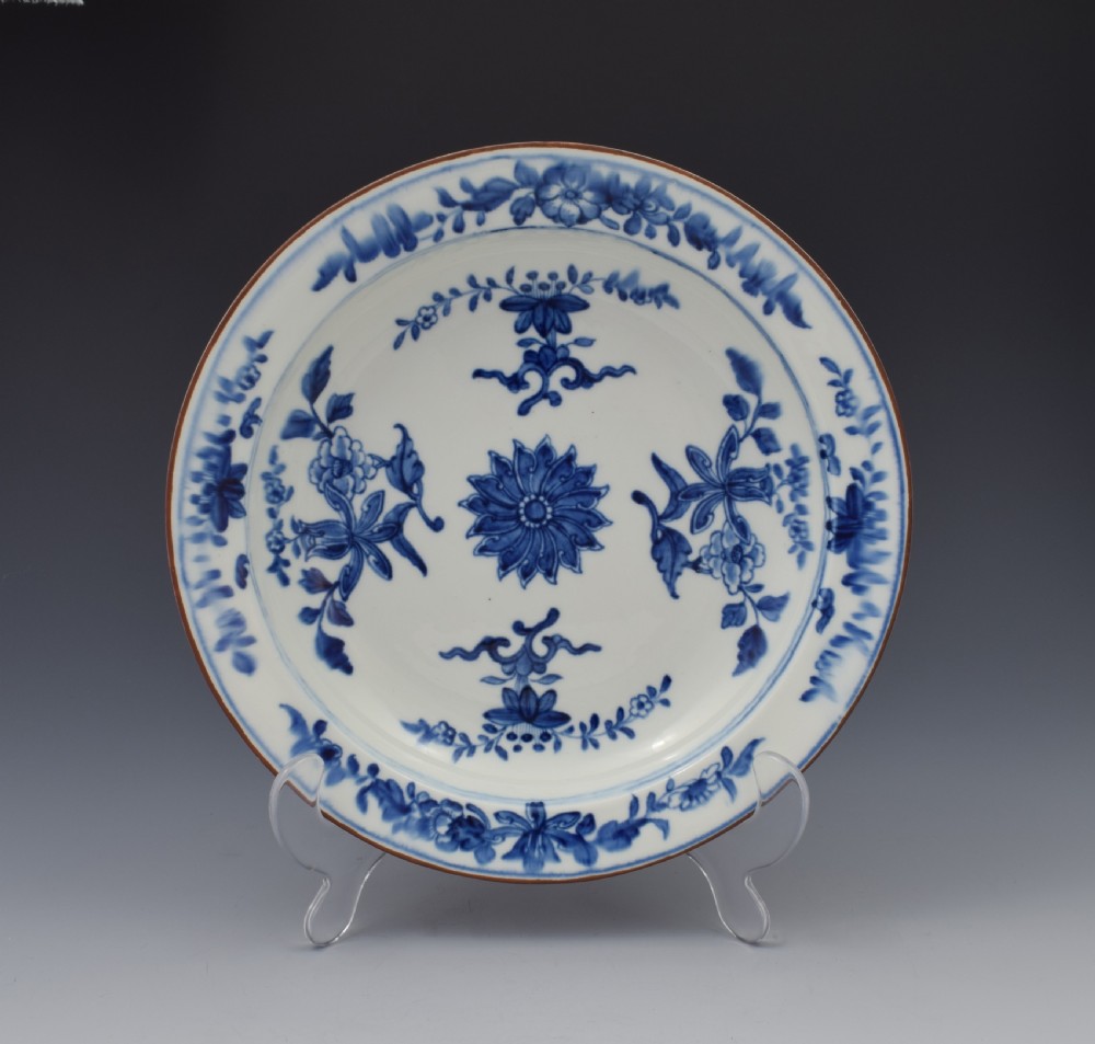 Rare Derby Porcelain Blue & White Chinese Style Soup Plate