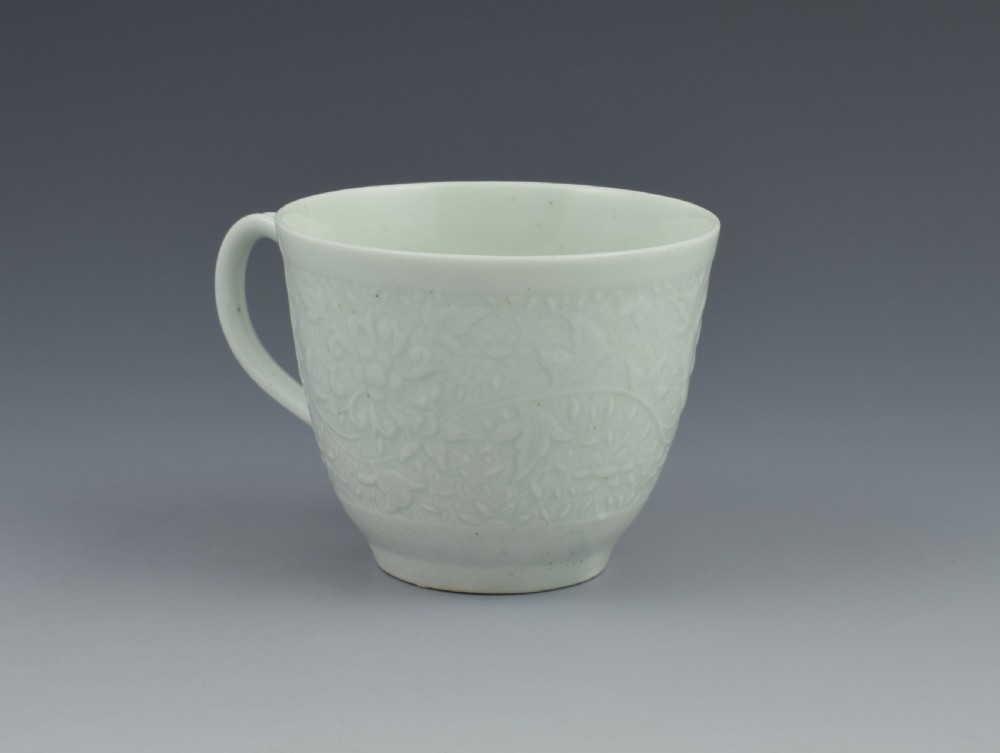 First Period Worcester White Glazed Chrysanthemum Relief Moulded Coffee Cup View VIII