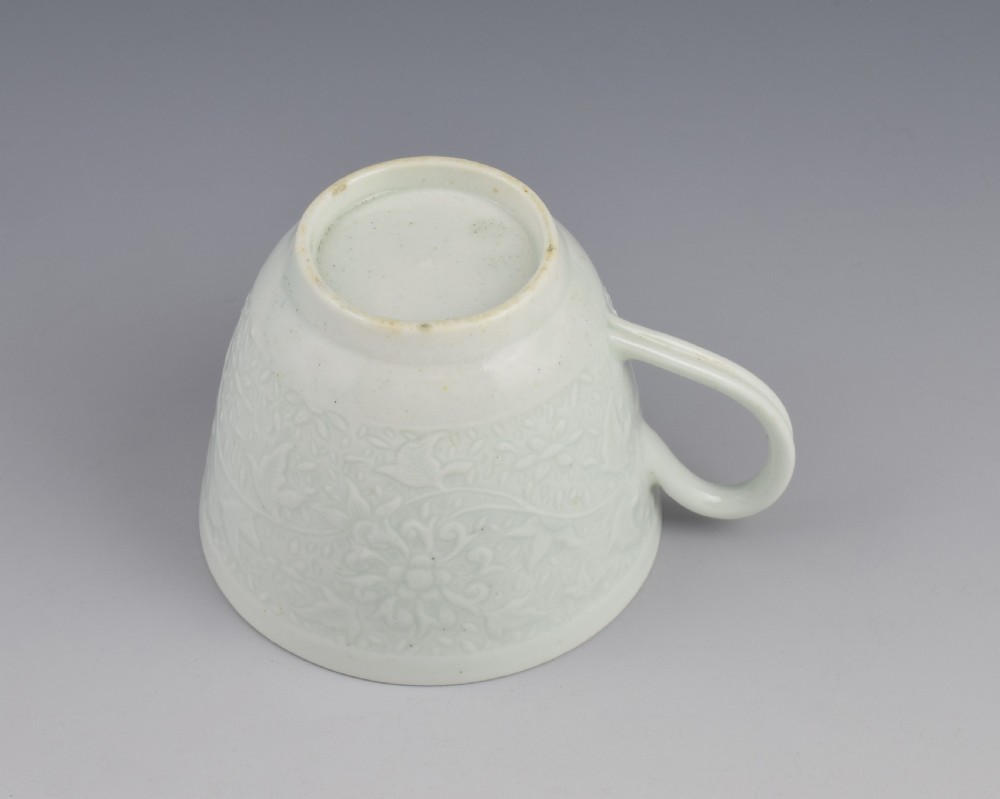 First Period Worcester White Glazed Chrysanthemum Relief Moulded Coffee Cup View IX