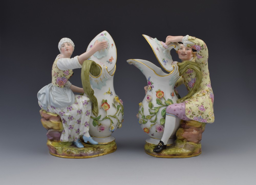 Pair Of 19thC Meissen Porcelain Figural Ewers