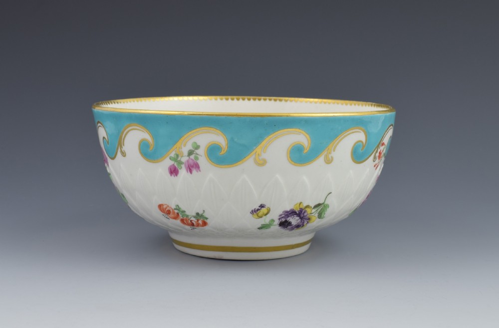 Large Chelsea Derby Pineapple Moulded Bowl Turquoise Border c.1770 View II