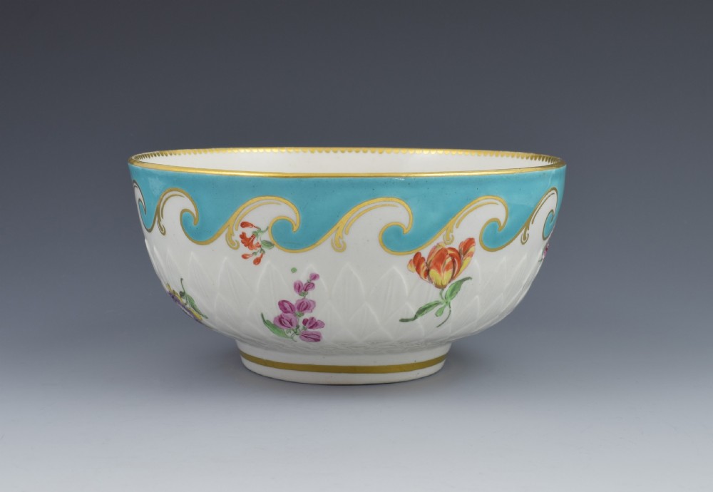 Large Chelsea Derby Pineapple Moulded Bowl Turquoise Border c.1770 View III
