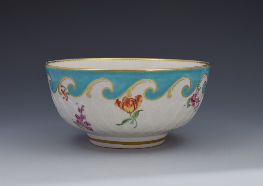 Large Chelsea Derby Pineapple Moulded Bowl Turquoise Border c.1770 View IV