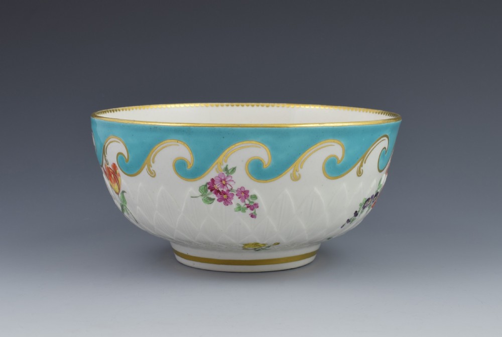 Large Chelsea Derby Pineapple Moulded Bowl Turquoise Border c.1770 View V