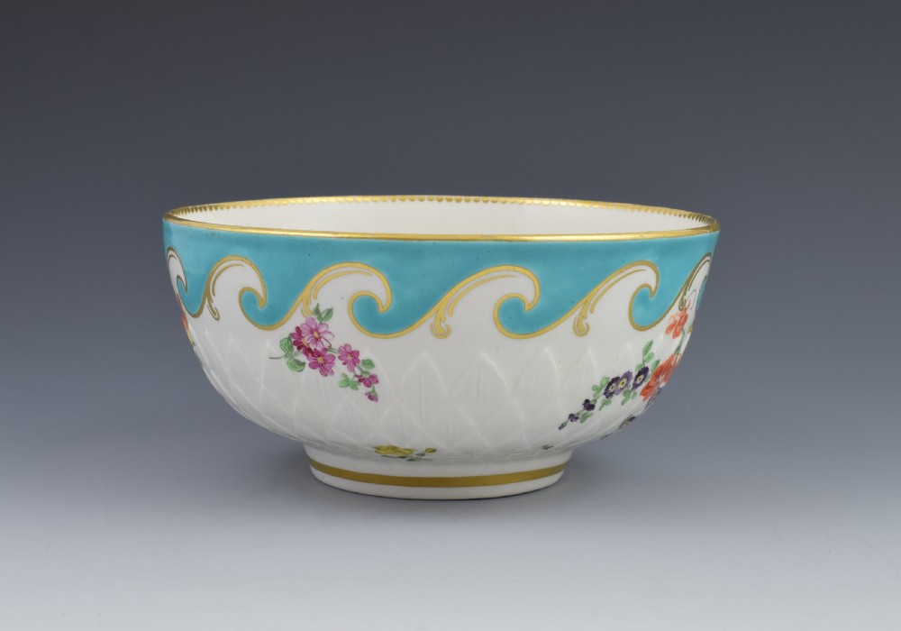 Large Chelsea Derby Pineapple Moulded Bowl Turquoise Border c.1770 View VI
