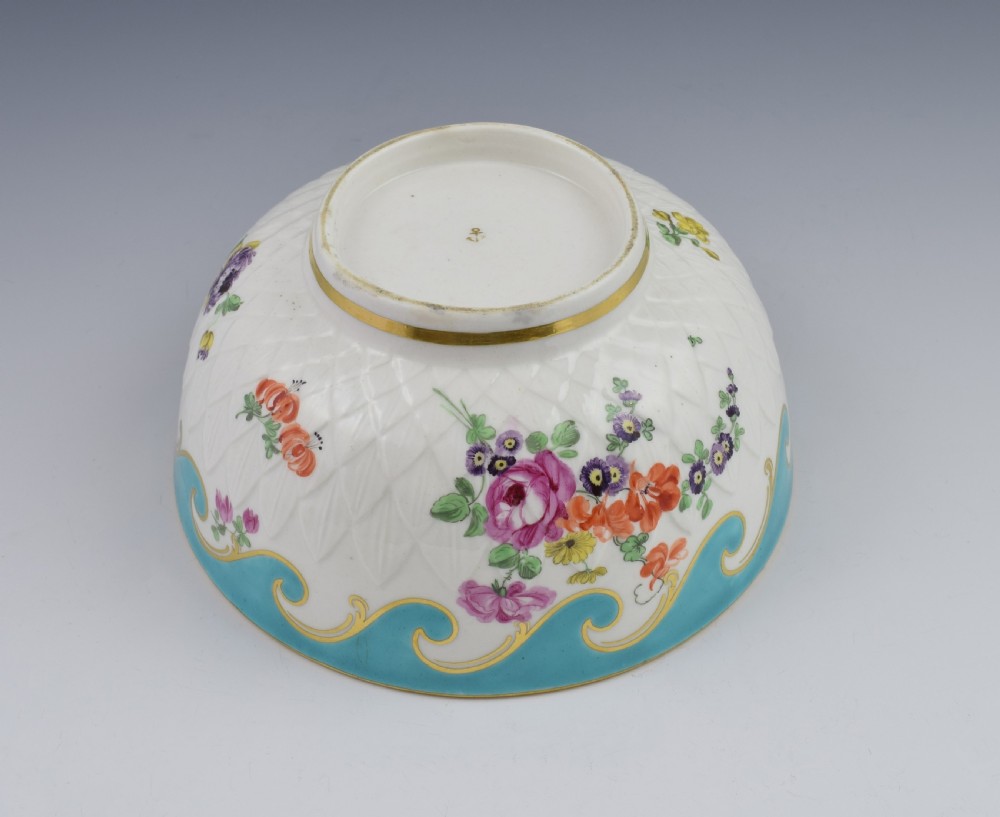 Large Chelsea Derby Pineapple Moulded Bowl Turquoise Border c.1770 View VIII