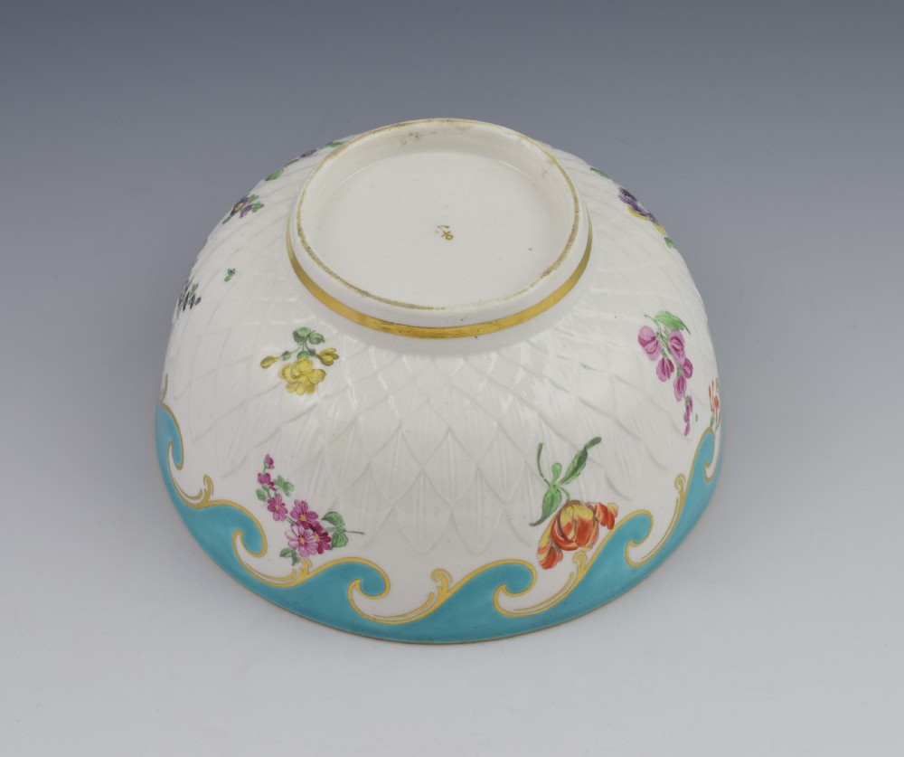 Large Chelsea Derby Pineapple Moulded Bowl Turquoise Border c.1770 View IX