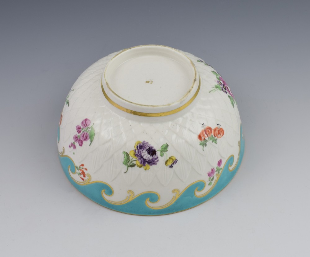 Large Chelsea Derby Pineapple Moulded Bowl Turquoise Border c.1770 View X