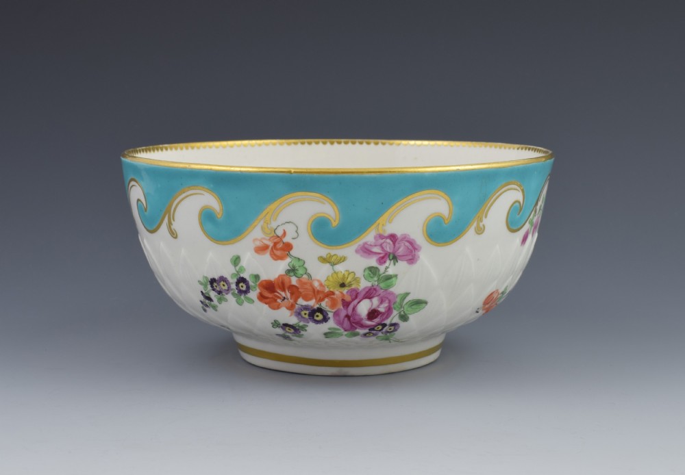 Large Chelsea Derby Pineapple Moulded Bowl Turquoise Border c.1770
