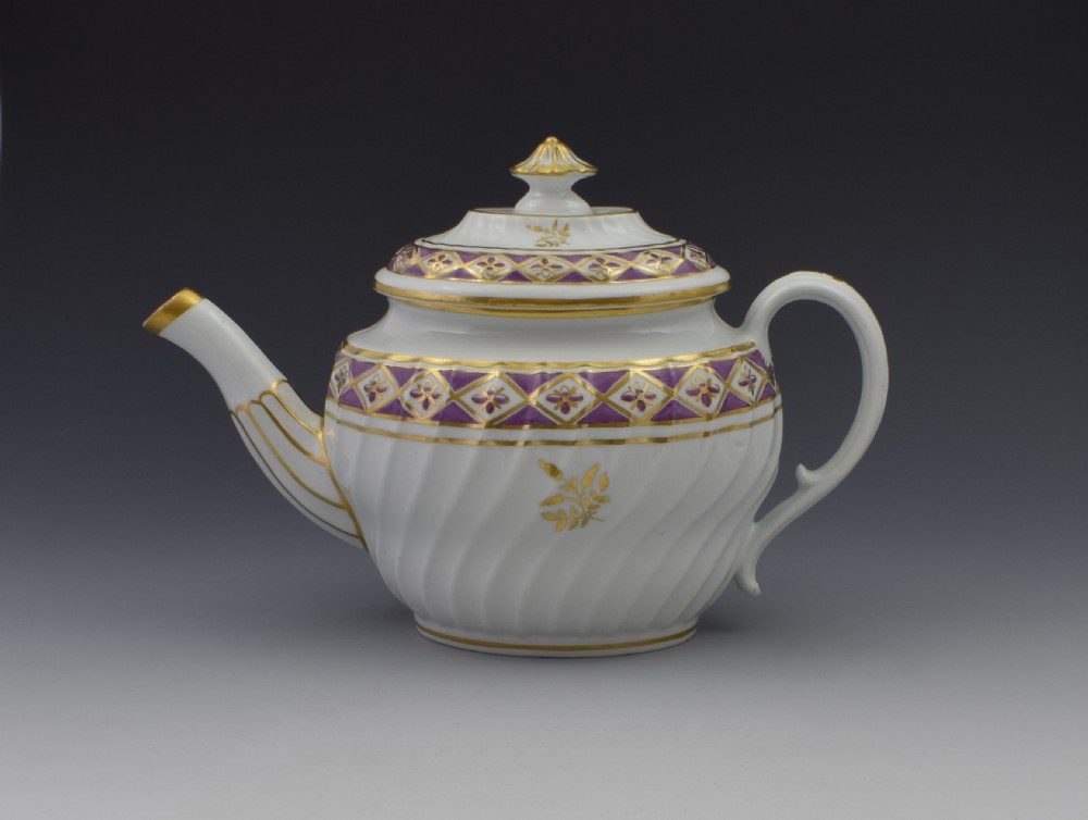 Pretty Georgian Coalport Shanked Teapot & Stand c.1800 View II