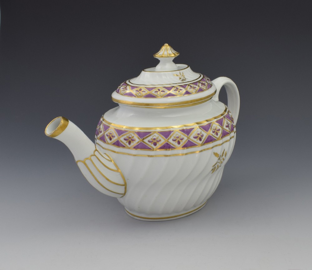 Pretty Georgian Coalport Shanked Teapot & Stand c.1800 View III