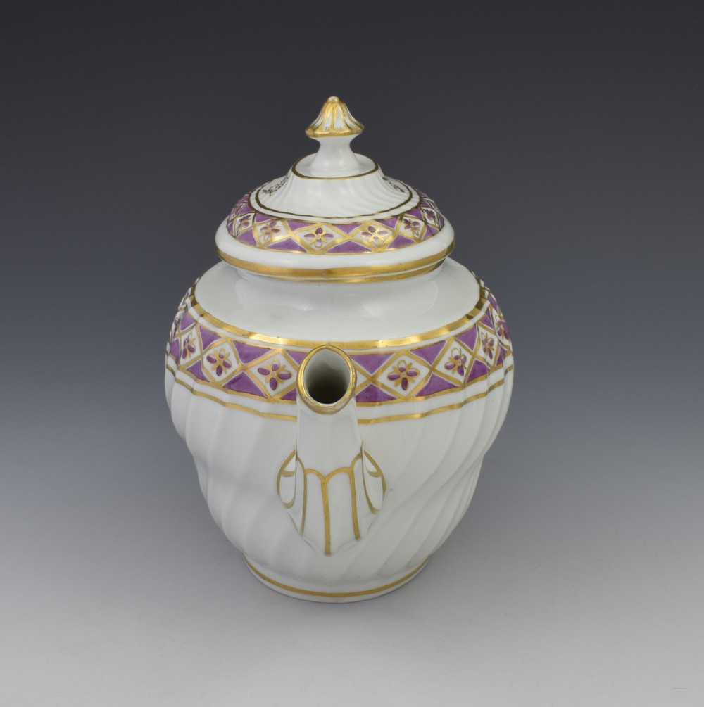 Pretty Georgian Coalport Shanked Teapot & Stand c.1800 View IV