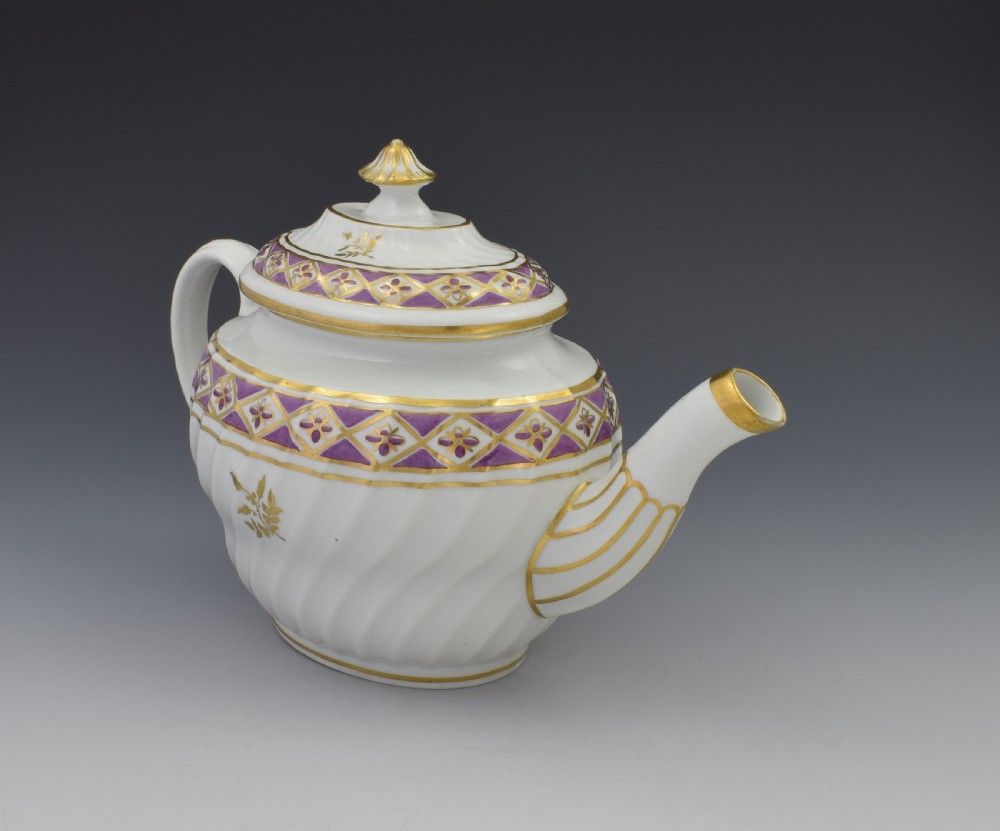 Pretty Georgian Coalport Shanked Teapot & Stand c.1800 View V