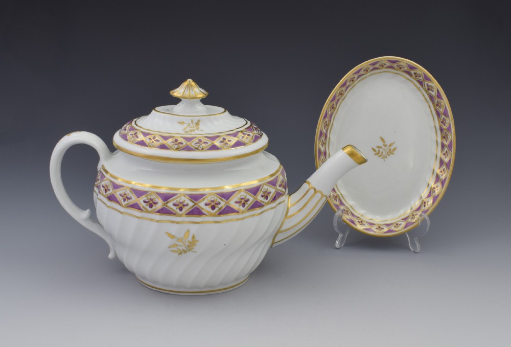 Pretty Georgian Coalport Shanked Teapot & Stand c.1800 View VI