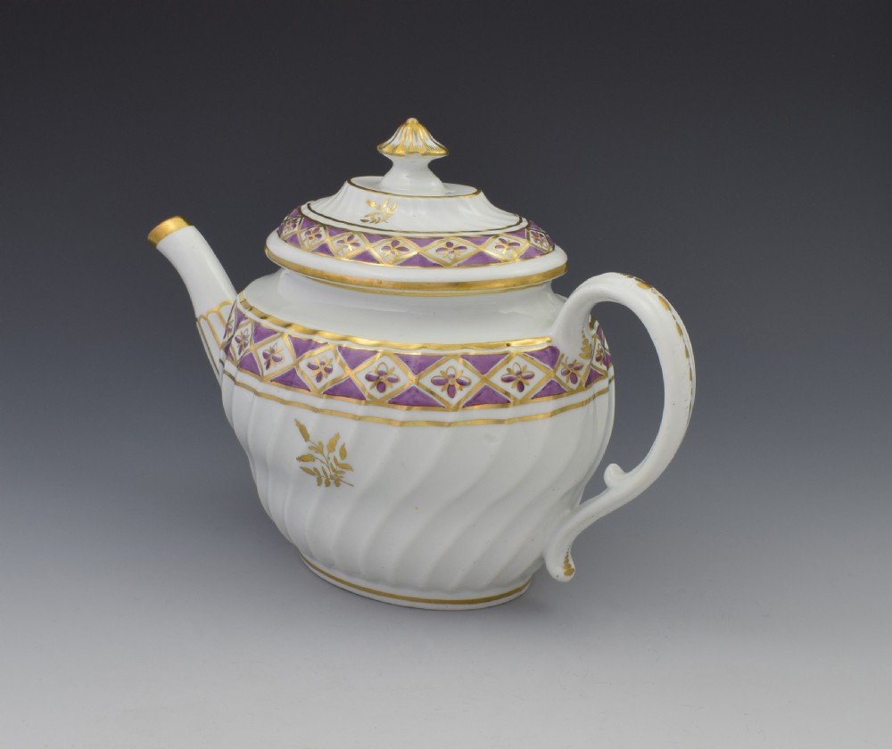 Pretty Georgian Coalport Shanked Teapot & Stand c.1800 View IX