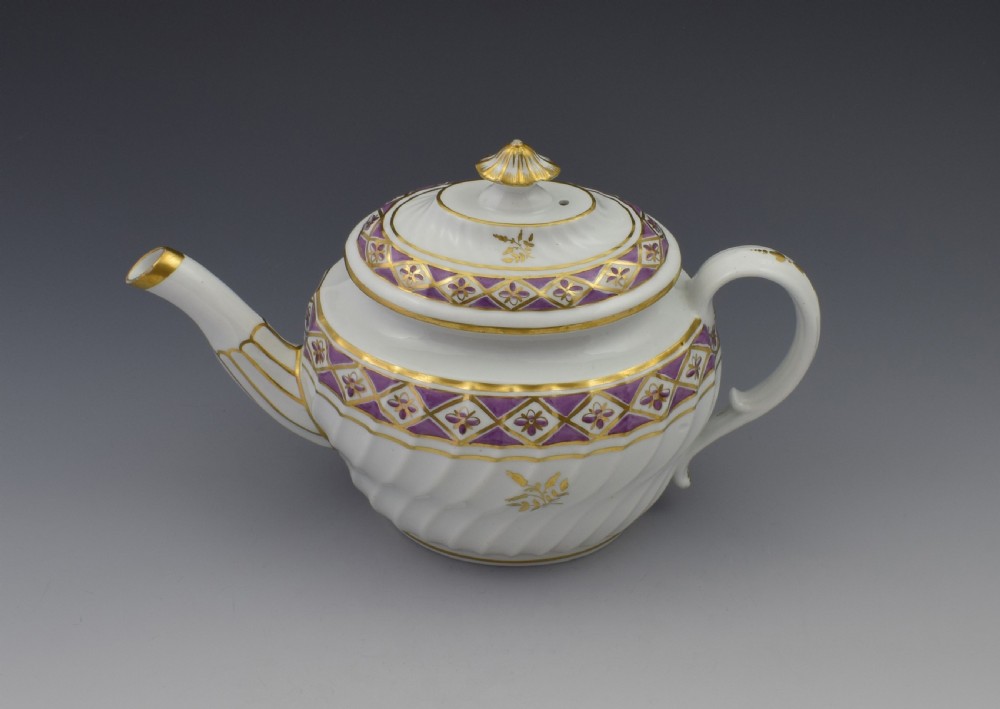 Pretty Georgian Coalport Shanked Teapot & Stand c.1800 View X