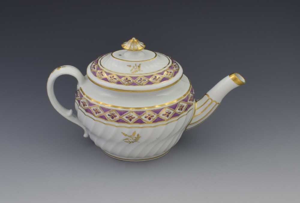 Pretty Georgian Coalport Shanked Teapot & Stand c.1800 View XI
