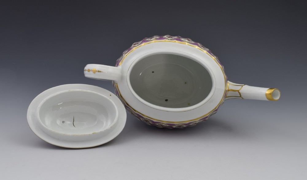 Pretty Georgian Coalport Shanked Teapot & Stand c.1800 View XIV