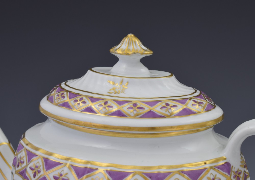 Pretty Georgian Coalport Shanked Teapot & Stand c.1800 View XV