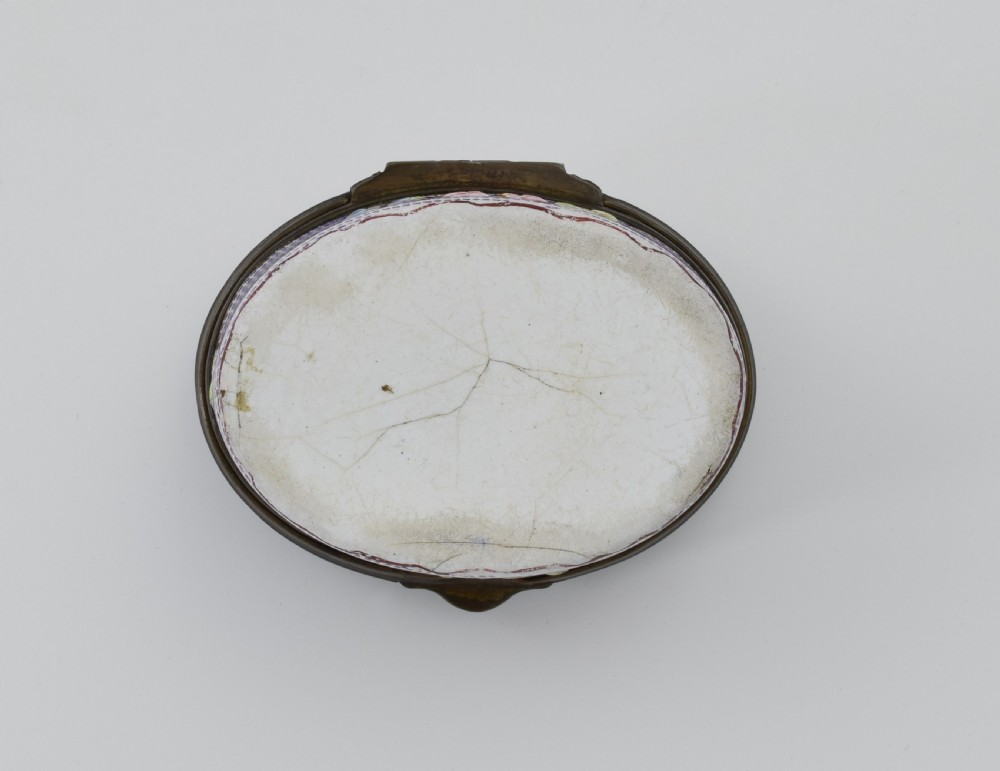 18thC Staffordshire Bilston Enamel Gingham Ground Patch Box View VI