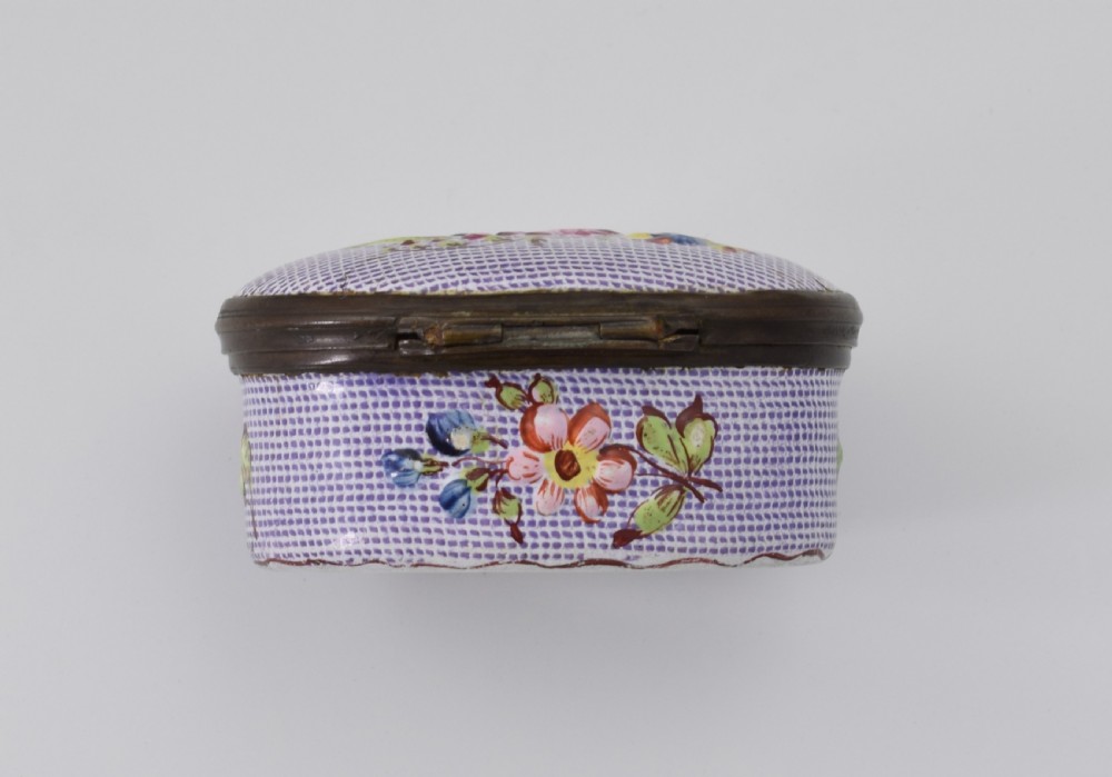 18thC Staffordshire Bilston Enamel Gingham Ground Patch Box View VIII