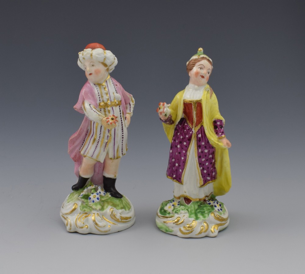 Pair 18th Century Derby Porcelain Figures Small Turks