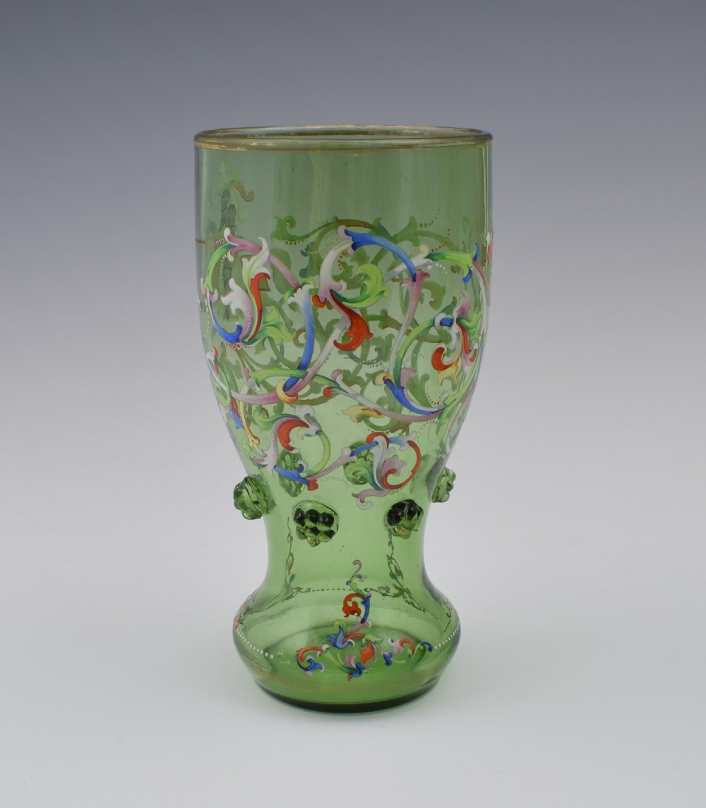 Pair 19thC Bohemian Meyr's Neffe Glass Enamelled Historismus Goblet Vases View IX