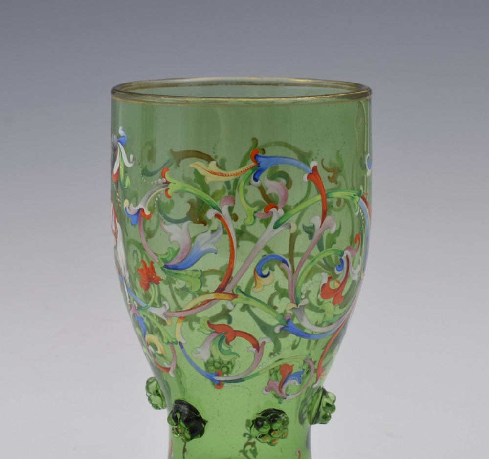 Pair 19thC Bohemian Meyr's Neffe Glass Enamelled Historismus Goblet Vases View XI