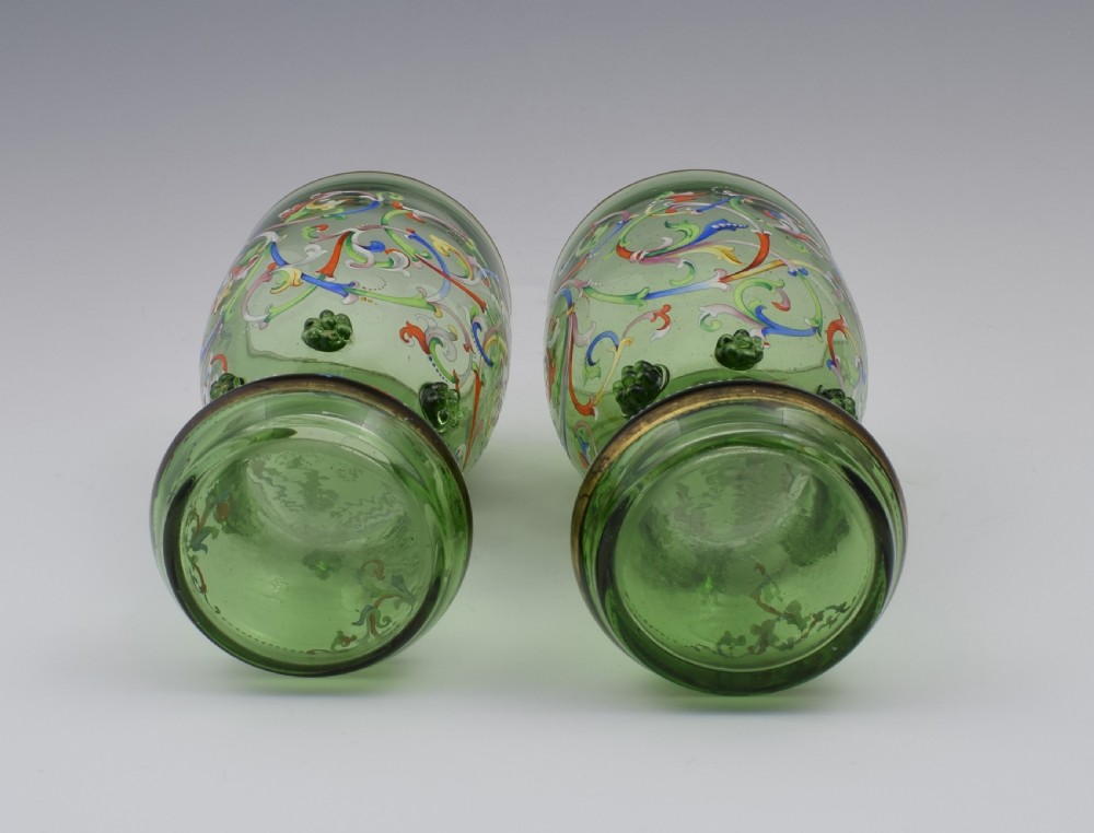 Pair 19thC Bohemian Meyr's Neffe Glass Enamelled Historismus Goblet Vases View XIII