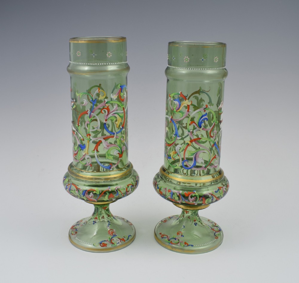 Pair Of Bohemian Meyr's Neffe Glass Enamelled Historismus Vases View II