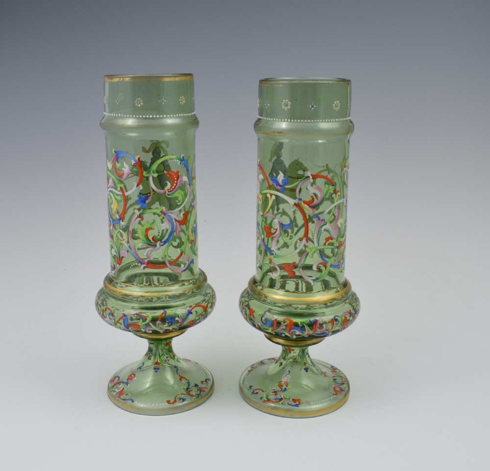 Pair Of Bohemian Meyr's Neffe Glass Enamelled Historismus Vases View III