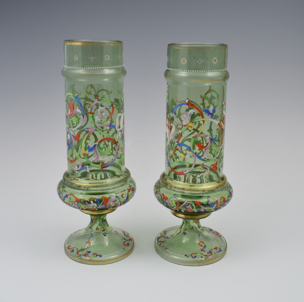 Pair Of Bohemian Meyr's Neffe Glass Enamelled Historismus Vases View IV