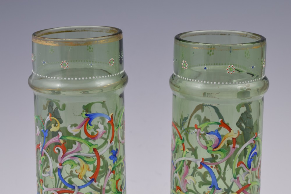 Pair Of Bohemian Meyr's Neffe Glass Enamelled Historismus Vases View IX