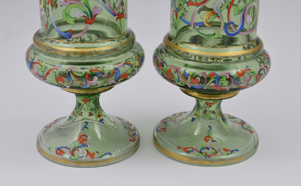 Pair Of Bohemian Meyr's Neffe Glass Enamelled Historismus Vases View XII
