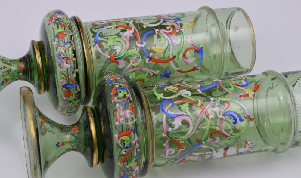 Pair Of Bohemian Meyr's Neffe Glass Enamelled Historismus Vases View XIII