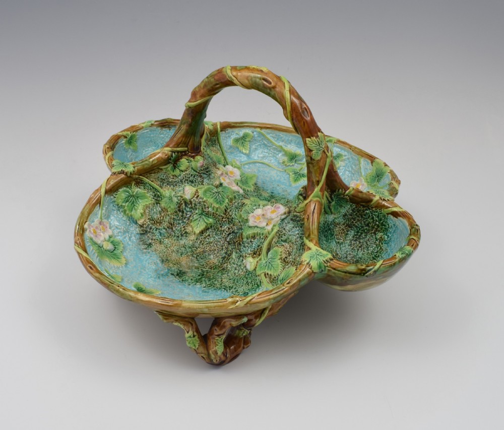 Victorian George Jones Large Majolica Strawberry Server Basket View IV