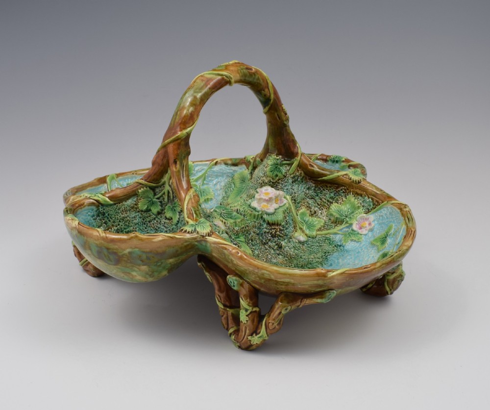 Victorian George Jones Large Majolica Strawberry Server Basket View VII