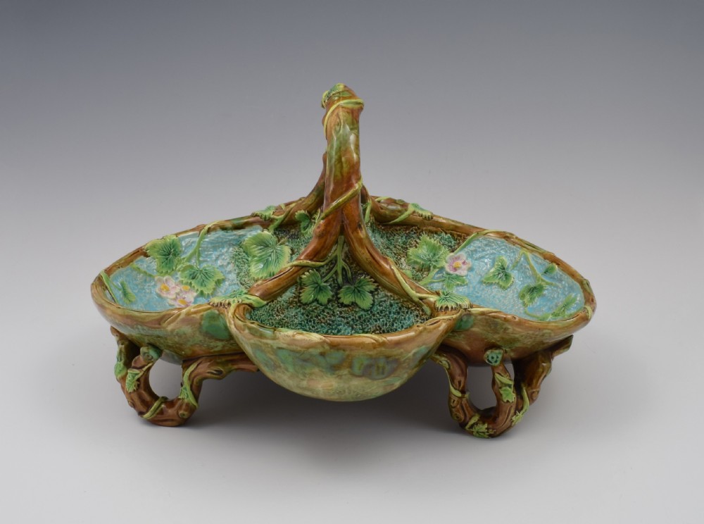 Victorian George Jones Large Majolica Strawberry Server Basket View VIII