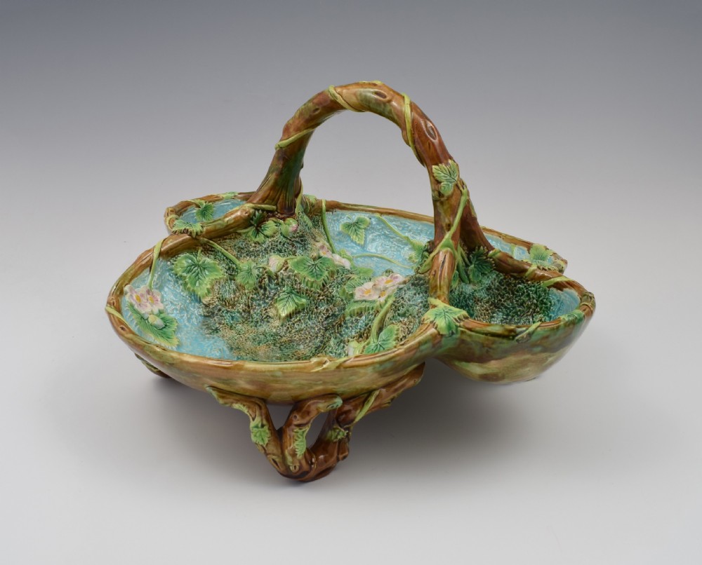 Victorian George Jones Large Majolica Strawberry Server Basket View XI