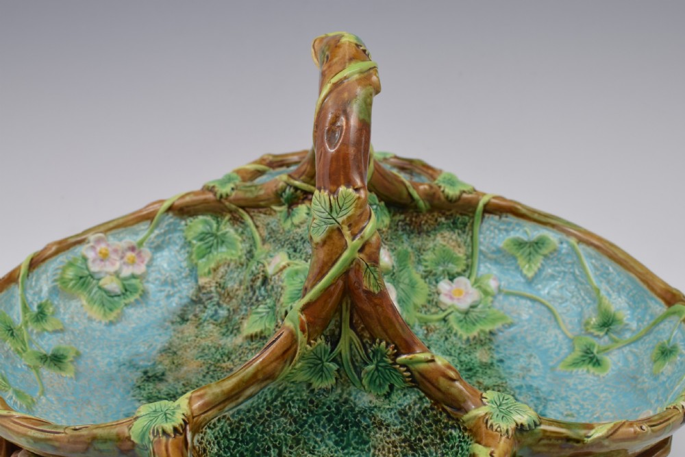Victorian George Jones Large Majolica Strawberry Server Basket View XIII