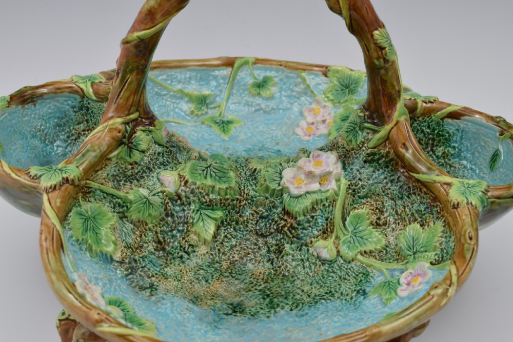 Victorian George Jones Large Majolica Strawberry Server Basket View XVI